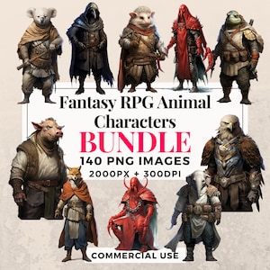 140 Fantasy-Rollenspiel-Tierfiguren-Clipart-Bundle - Sofort-Download, PNG-Bilder, transparenter Hintergrund, persönlicher und kommerzieller Gebrauch. THS003