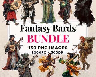 150 Fantasy Bards Clipart Bundle - Instant Download, PNG Images, Transparent Background, Personal & Commercial Use. THS003