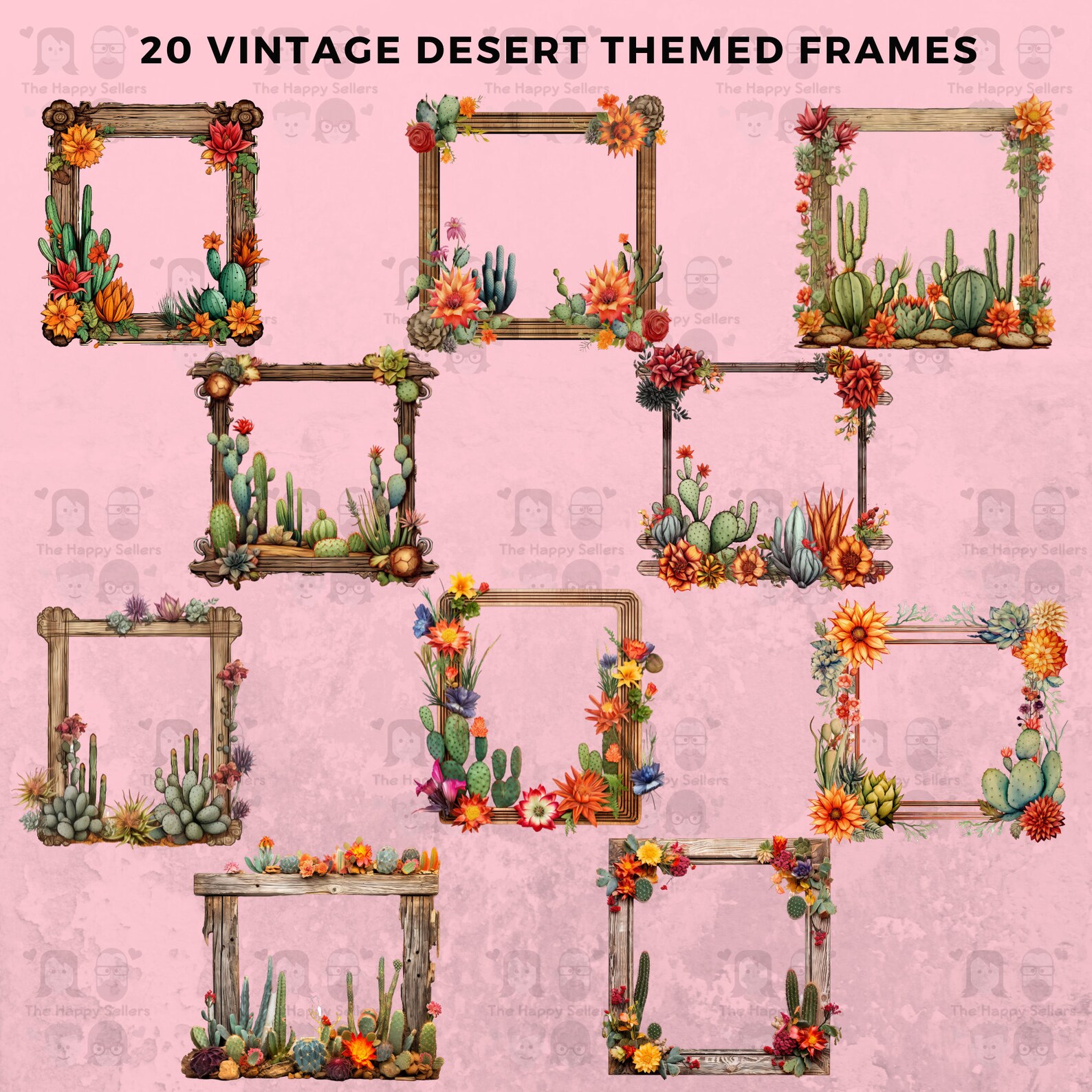 20 Vintage Desert-themed Frames Clipart Pack - INSTANT DOWNLOAD, PNG ...