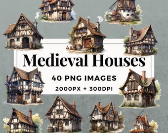 40 Medieval Houses Clipart Pack INSTANT DOWNLOAD 40 Medieval House Illustrations, PNG Transparent Background, Commercial Use. THS001