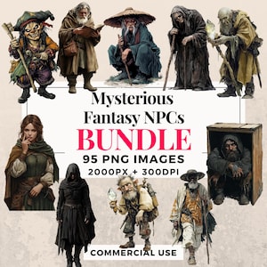95 Mysterious Fantasy NPCs Clipart Bundle - Instant Download, PNG Images, Transparent Background, Personal & Commercial Use. THS003