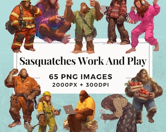 65 Sasquatches Work And Play Clipart Pack INSTANT DOWNLOAD 65 Sasquatch Illustrations, PNG Transparent Background, Commercial Use. THS004