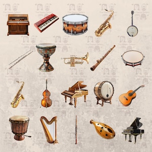 60 Realistic Musical Instruments Clipart Pack - INSTANT DOWNLOAD, PNG ...