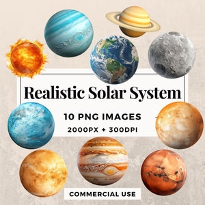 10 Realistic Solar System Clipart Pack INSTANT DOWNLOAD 10 Solar System Illustrations, PNG Transparent Background, Commercial Use. THS003