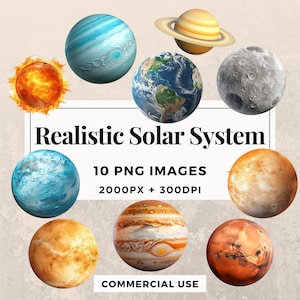 10 realistische Sonnensystem Clipart Pack INSTANT DOWNLOAD 10 Sonnensystem Illustrationen, PNG transparenten Hintergrund, kommerzielle Nutzung. THS003