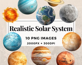 10 Realistic Solar System Clipart Pack INSTANT DOWNLOAD 10 Solar System Illustrations, PNG Transparent Background, Commercial Use. THS003