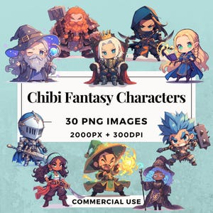30 Chibi Fantasy Characters Clipart Pack INSTANT DOWNLOAD 30 PNG Images, Transparent Background, Commercial & Personal Use. THS004