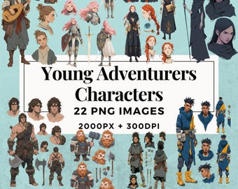 22 Young Adventurers Characters Clipart Pack INSTANT DOWNLOAD 22 Adventure Illustrations, PNG Transparent Background, Commercial Use. THS004
