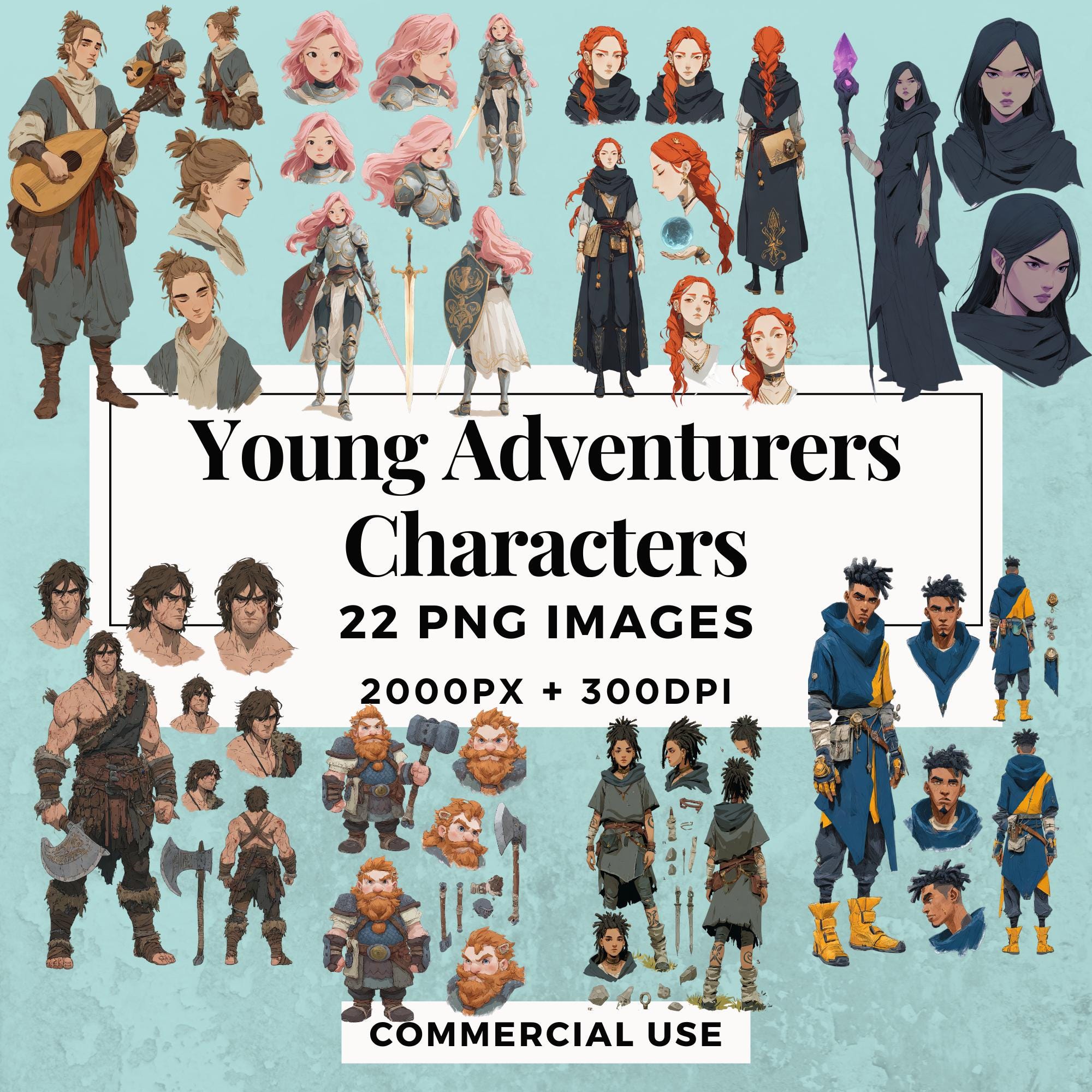 22 Young Adventurers Characters Clipart Pack INSTANT DOWNLOAD 22 ...