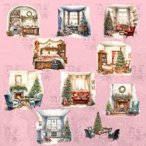 30 Vintage Christmas Rooms Clipart Pack INSTANT DOWNLOAD 30 Holiday ...