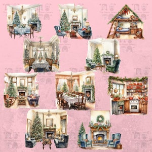 30 Vintage Christmas Rooms Clipart Pack INSTANT DOWNLOAD 30 Holiday ...