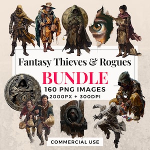 Pacchetto di 160 clipart Fantasy Thieves and Rogues - Download istantaneo, Immagini PNG, Sfondo trasparente, Uso personale e commerciale. THS003