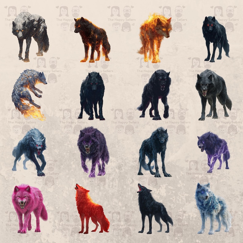 30 Fantasy Mythical Wolves Clipart Pack INSTANT DOWNLOAD 30 Mystical ...