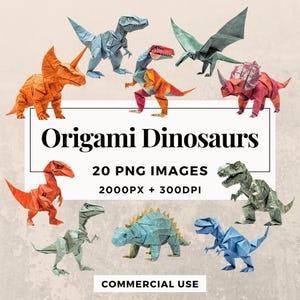 20 Origami Dinosaurier Clipart Paket SOFORTIGER DOWNLOAD 20 geometrische Dinosaurier Illustrationen, PNG transparenter Hintergrund, kommerzielle Nutzung. THS003