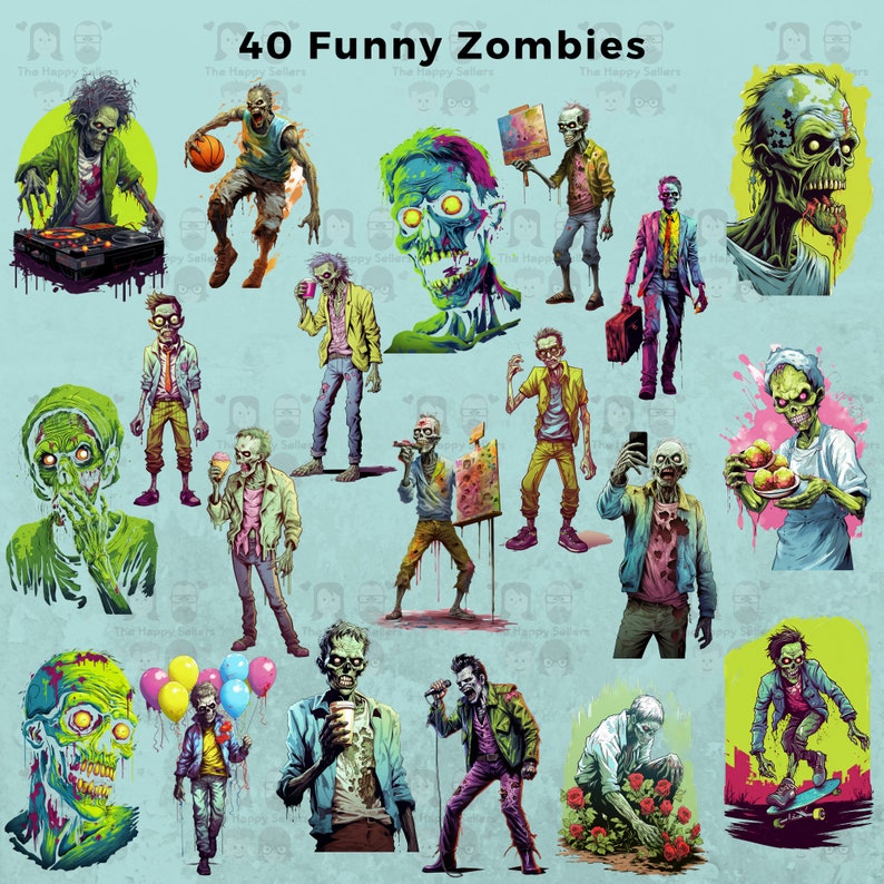 40 Funny Zombies Clipart Pack INSTANT DOWNLOAD 40 Hilarious Undead ...