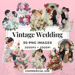 30 Vintage Wedding Clipart Pack INSTANT DOWNLOAD 30 Elegant Wedding Illustrations, PNG Transparent Background, Commercial Use. THS006