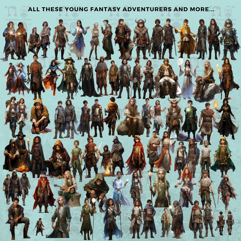 180 Young Fantasy Adventurers Clipart Bundle - Instant Download, PNG ...