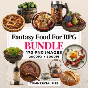 RPG 用ファンタジー フード 170 点クリップアート バンドル - 即時ダウンロード、PNG 画像、透明な背景、個人および商用利用。THS003