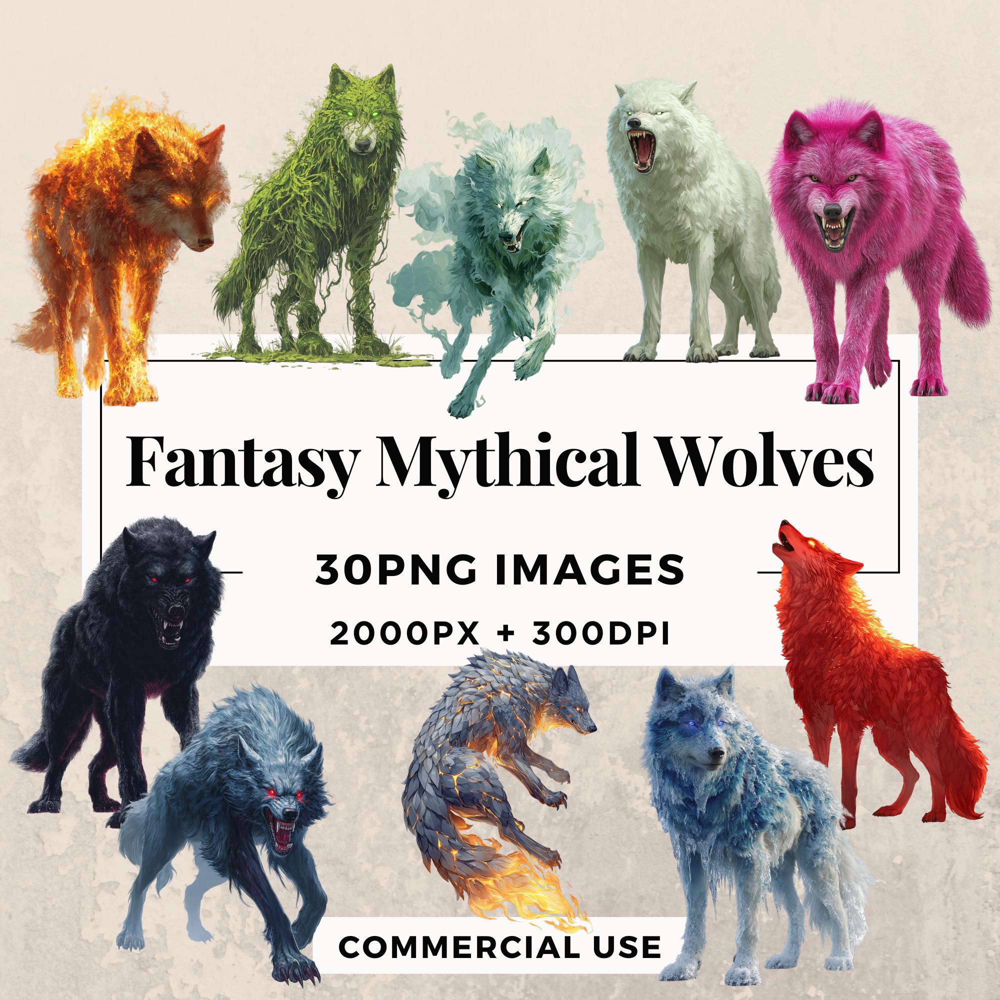 30 Fantasy Mythical Wolves Clipart Pack INSTANT DOWNLOAD 30 Mystical ...