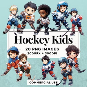 20 Hockey Kids Clipart Pack INSTANT DOWNLOAD 20 Energetic Hockey Illustrations, PNG Transparent Background, Commercial Use. THS004