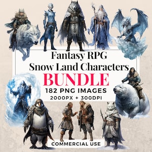 182 Pacote de clipart de personagens de fantasia RPG Snow Land - download instantâneo, imagens PNG, fundo transparente, uso pessoal e comercial. THS003