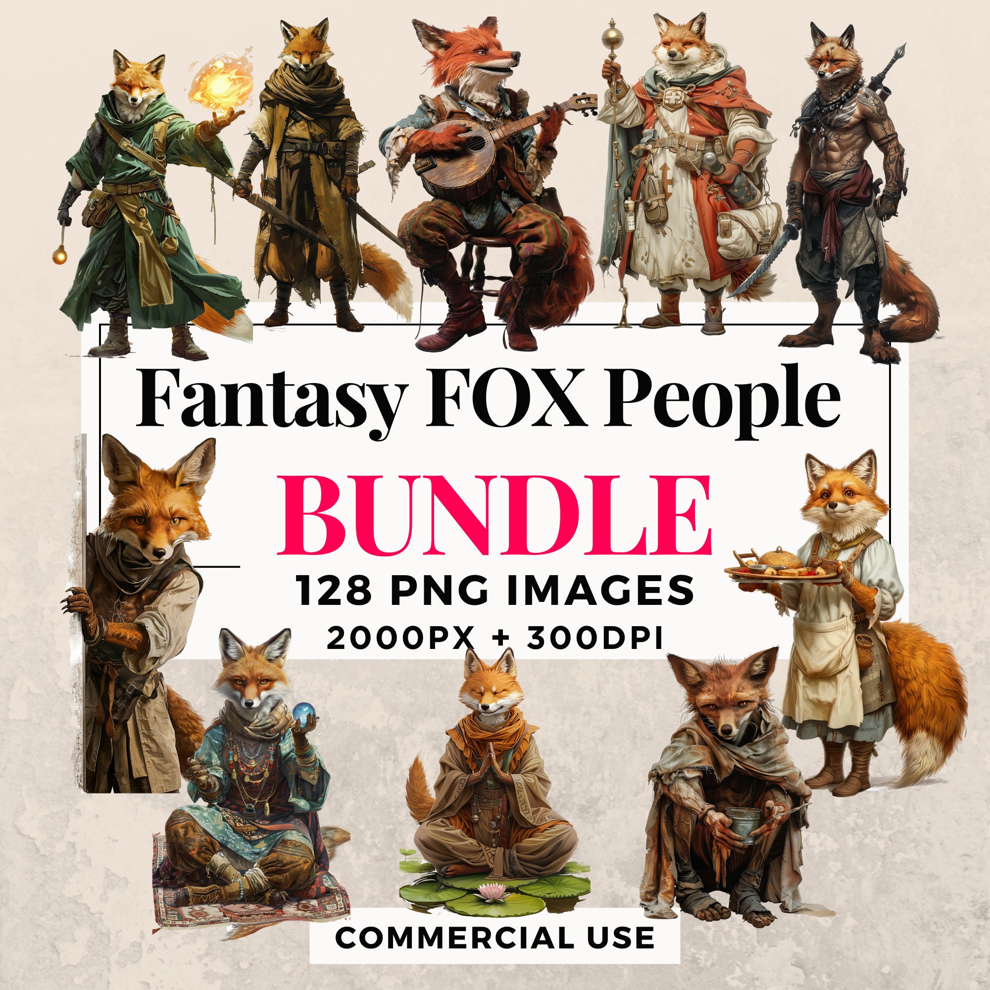 128 Fantasy Fox People Clipart Bundle - Instant Download, PNG