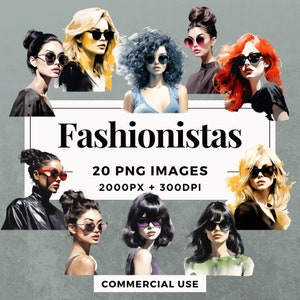 20 Fashionistas Clipart Pack INSTANT DOWNLOAD 20 Chic Fashion Illustrations, PNG Transparent Background, Personal & Commercial Use. THS001