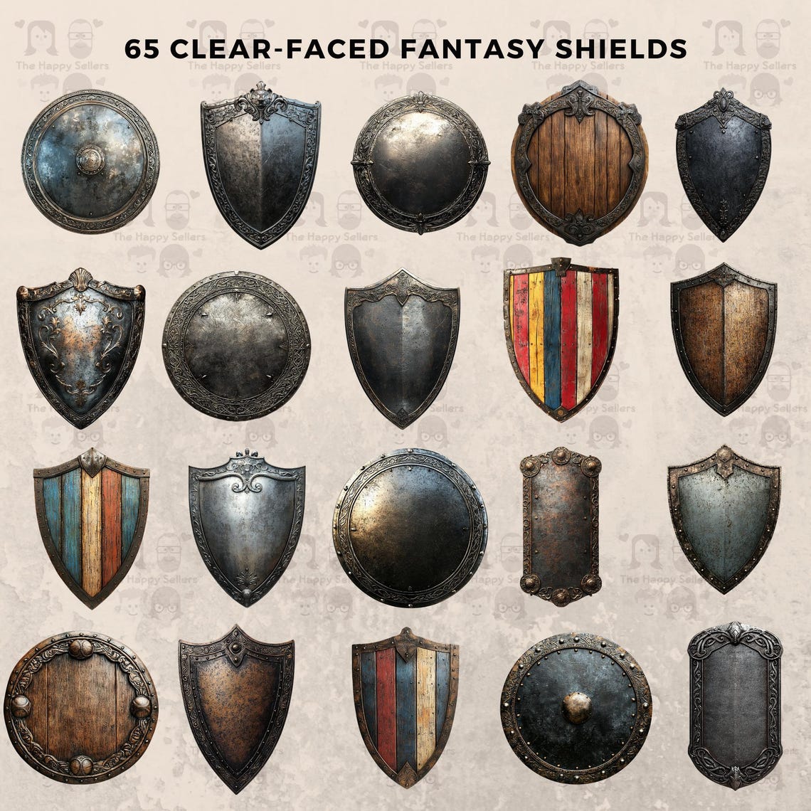 65 Clear-faced Fantasy Shields Clipart Pack INSTANT DOWNLOAD 65 Shield ...