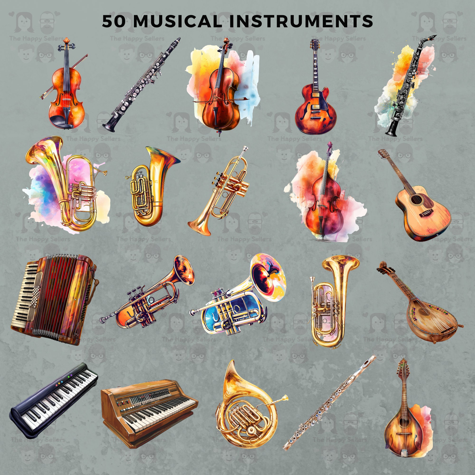 Present Instruments 50 Musical Instruments Clipart Pack INSTANT DOWNLOAD 50 Musical ...