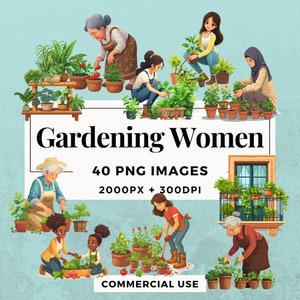 40 illustrations de femmes dans le jardin à téléchargement immédiat 40 illustrations de femmes dans le jardin, arrière-plan PNG transparent, usage commercial. THS004