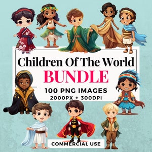 Paquete de imágenes prediseñadas de 100 niños del mundo: descarga instantánea, imágenes PNG, fondo transparente, uso personal y comercial. THS004