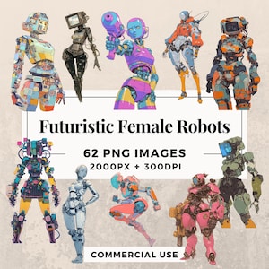 62 Futuristic Female Robots Clipart Pack INSTANT DOWNLOAD 62 Sci-Fi Images, PNG Transparent Background, Personal & Commercial Use. THS003