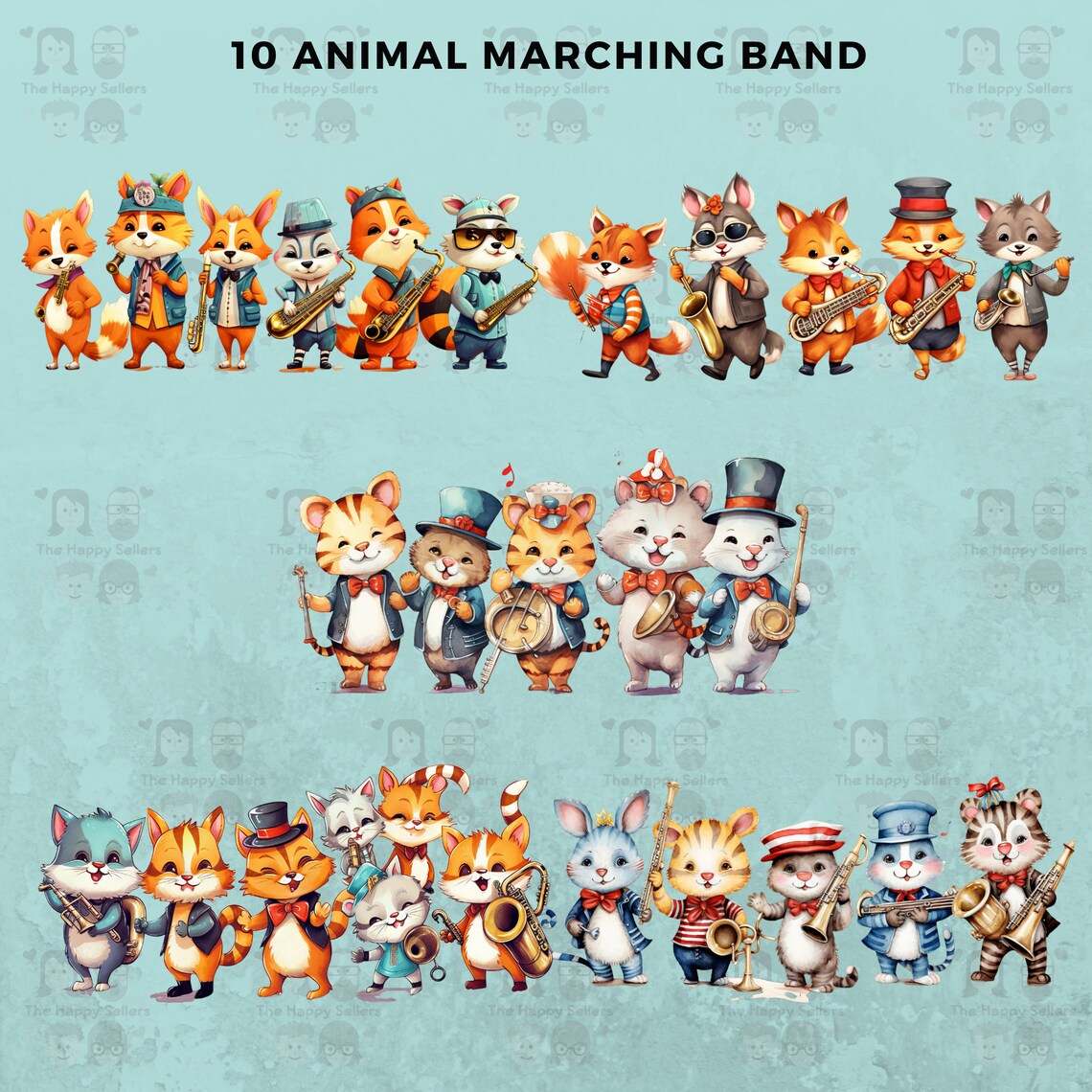 10 Animal Marching Band Clipart Pack INSTANT DOWNLOAD 10 Adorable