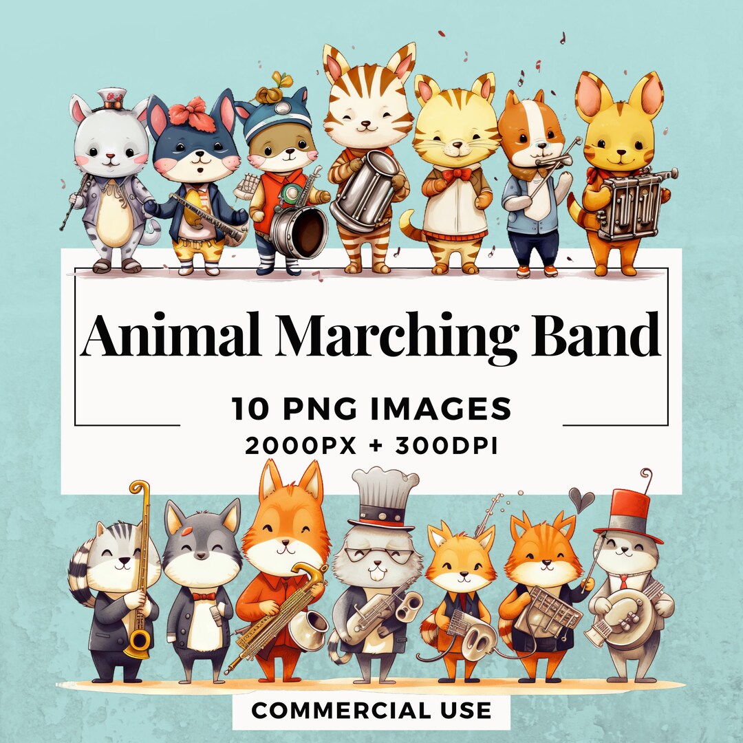 10 Animal Marching Band Clipart Pack Instant Download 10 Etsy Uk