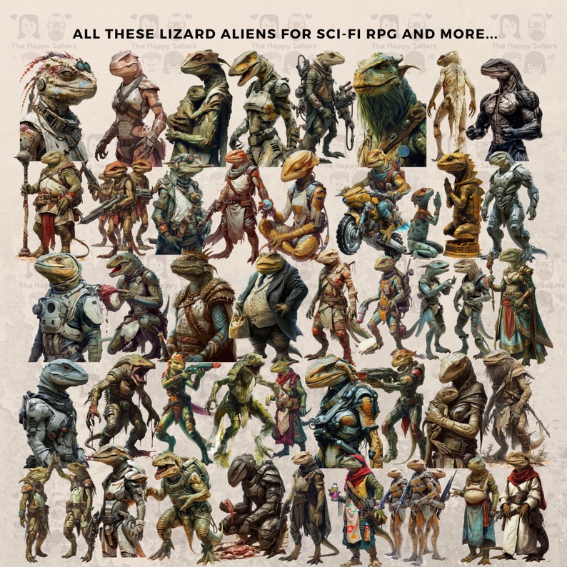 174 Lizard Aliens for Sci-fi RPG Clipart Bundle - Instant Download, PNG ...