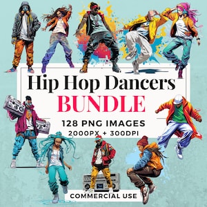 128 Hip Hop Dancers Clipart Bundle - Instant Download, Dance Illustrations, PNG Images, Transparent Background, Commercial Use. THS004