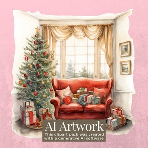30 Vintage Christmas Rooms Clipart Pack INSTANT DOWNLOAD 30 Holiday ...