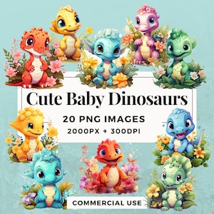 20 Cute Baby Dinosaurs Clipart Pack INSTANT DOWNLOAD 20 Baby Dinosaur ...