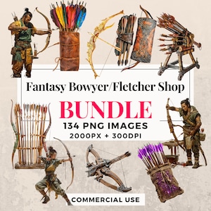 134 ファンタジー ボウヤー/フレッチャー ショップ クリップアート バンドル - 即時ダウンロード、PNG 画像、透明な背景、個人および商業使用。THS003