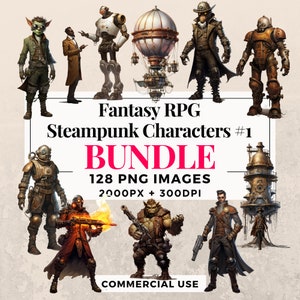 128 Fantasy RPG Steampunk Characters #1 Clipart Bundle - Instant Download, PNG Images, Transparent Background, Commercial Use. THS003