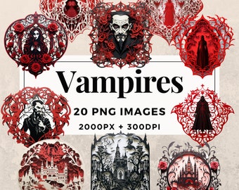 20 Vampires Clipart Pack TÉLÉCHARGEMENT INSTANTANÉ 20 illustrations de vampires mystérieux, fond transparent PNG, utilisation personnelle et commerciale. THS003