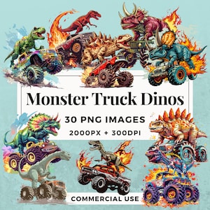 30 Monstertruck Dinos Clipart - SOFORTIGER DOWNLOAD, transparenter PNG-Hintergrund für den persönlichen und kommerziellen Gebrauch THS004