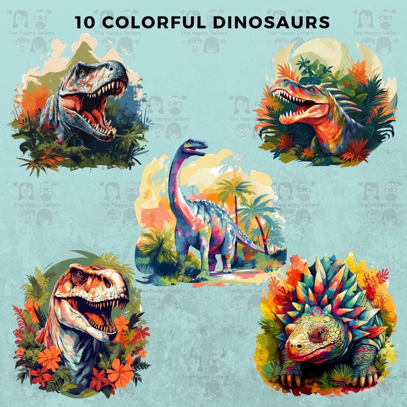 10 Colorful Dinosaurs Clipart Pack INSTANT DOWNLOAD 10 Vibrant Dinosaur ...