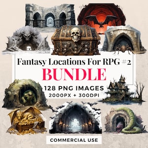 128 Fantasy Drehorte für RPG #2 Clipart Bundle - zum sofortigen Download, PNG-Bilder, transparenten Hintergrund, persönlichen und kommerziellen Gebrauch. THS003
