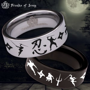 Anel de aliança de casamento de tungstênio com gravação a laser personalizada Ninja