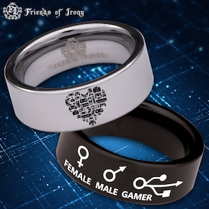 Gamer Custom Personalize Laser Engrave Tungsten Wedding Band Ring