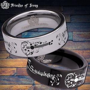Guitar Music Chord Notes Custom Personalize Laser Engrave Tungsten Wedding Band Ring