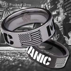 US Wrench Flag Mechanic Gearhead Tungsten Carbide Wedding Band Ring