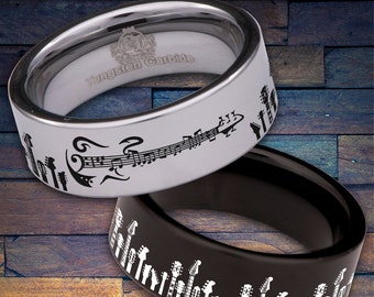 Electric Guitar Headstock Custom Personalize Laser Engrave Tungsten Wedding Band Ring