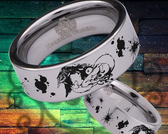 Yin Yang Wolf and Raven Tungsten Carbide Wedding Band Ring - Etsy